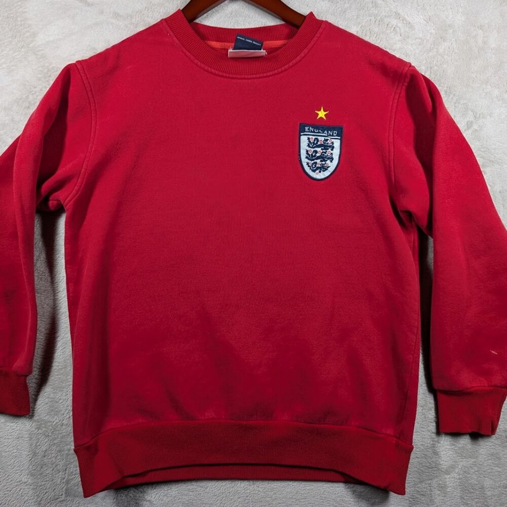 2000s Vintage Umbro England Mens Football Team Red Crewneck Star Distressed S/M